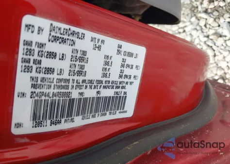 2004 Dodge Grand Caravan Sxt from USA, damaged, VIN 2D4GP44L04R598921